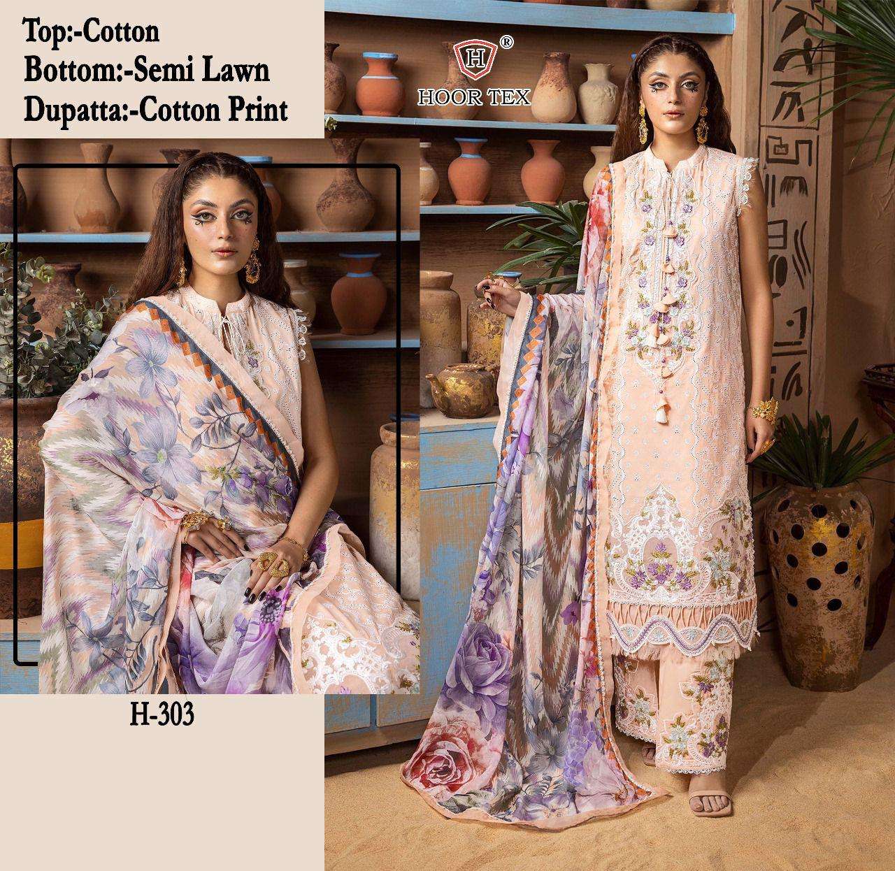 H-303 HIT DESIGN BY HOOR TEX HEAVY COTTON PRINT WORK PAKISTANI DRESS