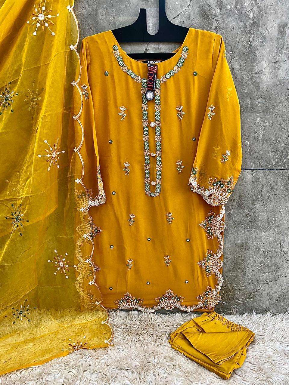 HF-65 COLOURS BY HOOR TEX HEAVY GEORGETTE WORK READYMADE PAKISTANI DRESSES