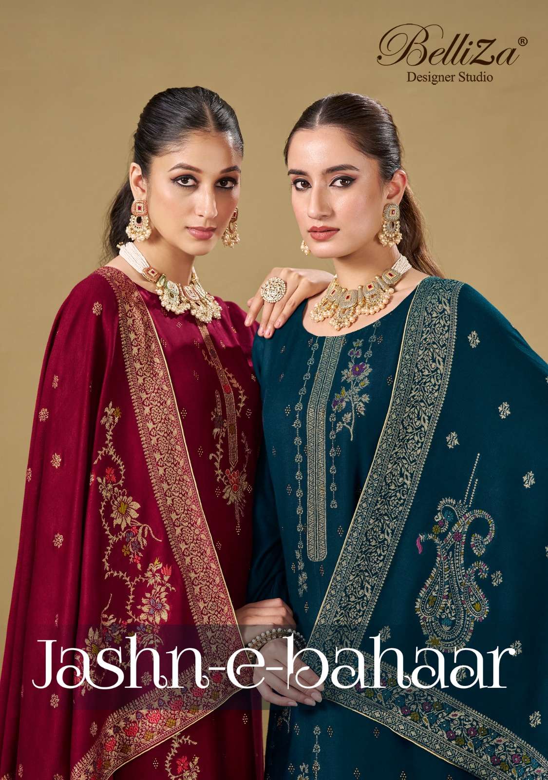 JASHN-E-BAHAAR BY BELLIZA 987-001 TO 987-006 SERIES VISCOSE PASHMINA WORK WINTER DRESSES