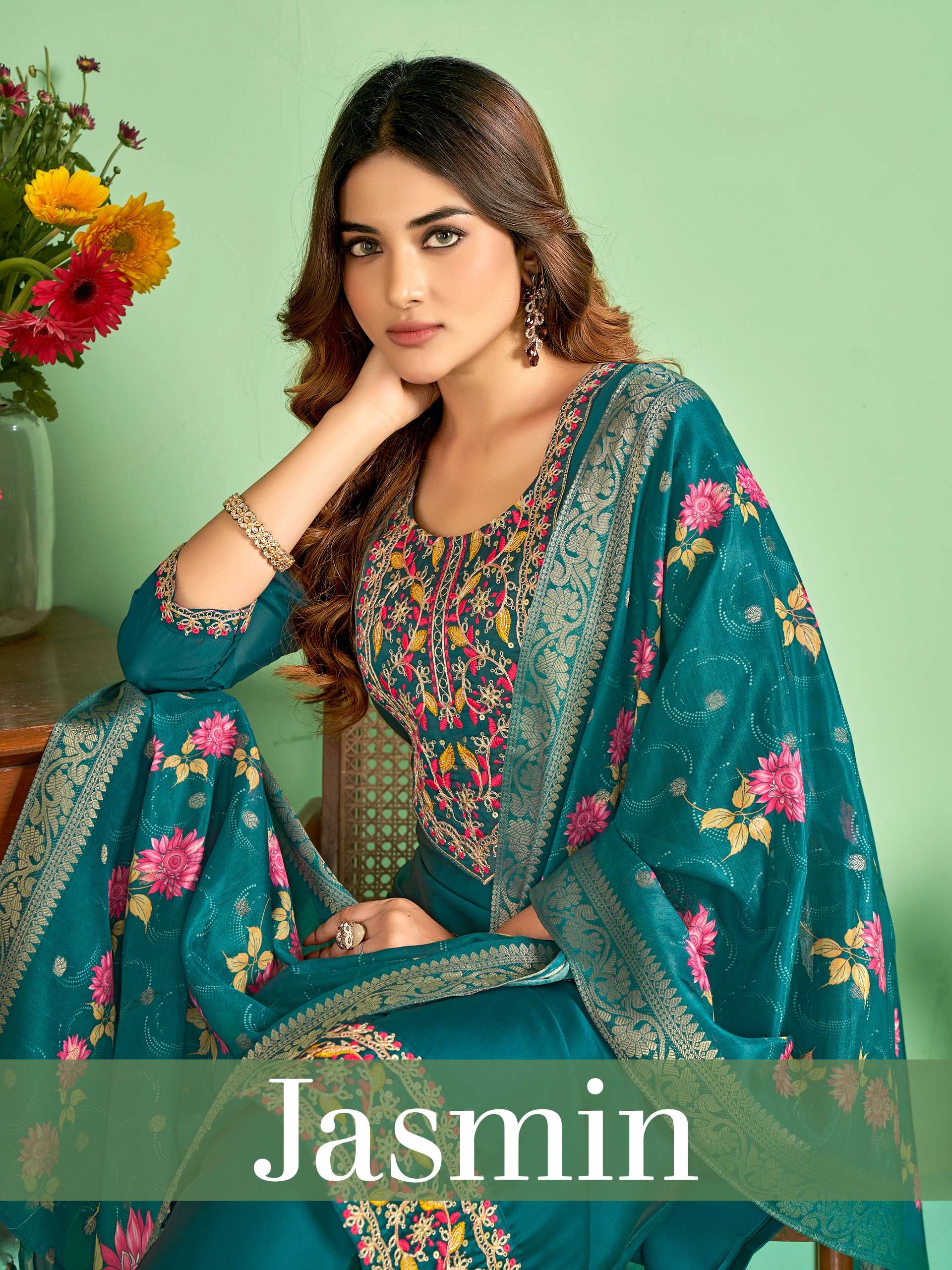 JASMIN BY AQSAWHOLESALE FANCY SILK EMBROIDERY WORK READYMADE DRESSES