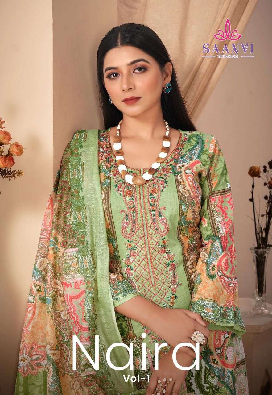 NAIRA VOL-1 BY SAANVI TRENDZ 1001 TO 1008 SERIES LAWN COTTON PRINT WORK DRESSES