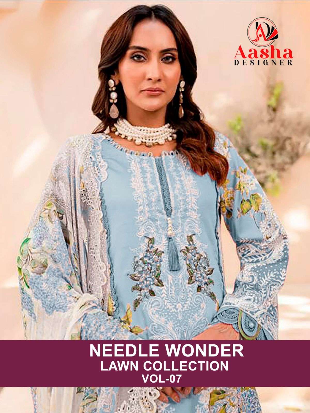 NEEDLE WONDER VOL-7 BY AASHA DESIGNER COTTON PRINT WORK PAKISTANI DRESSES