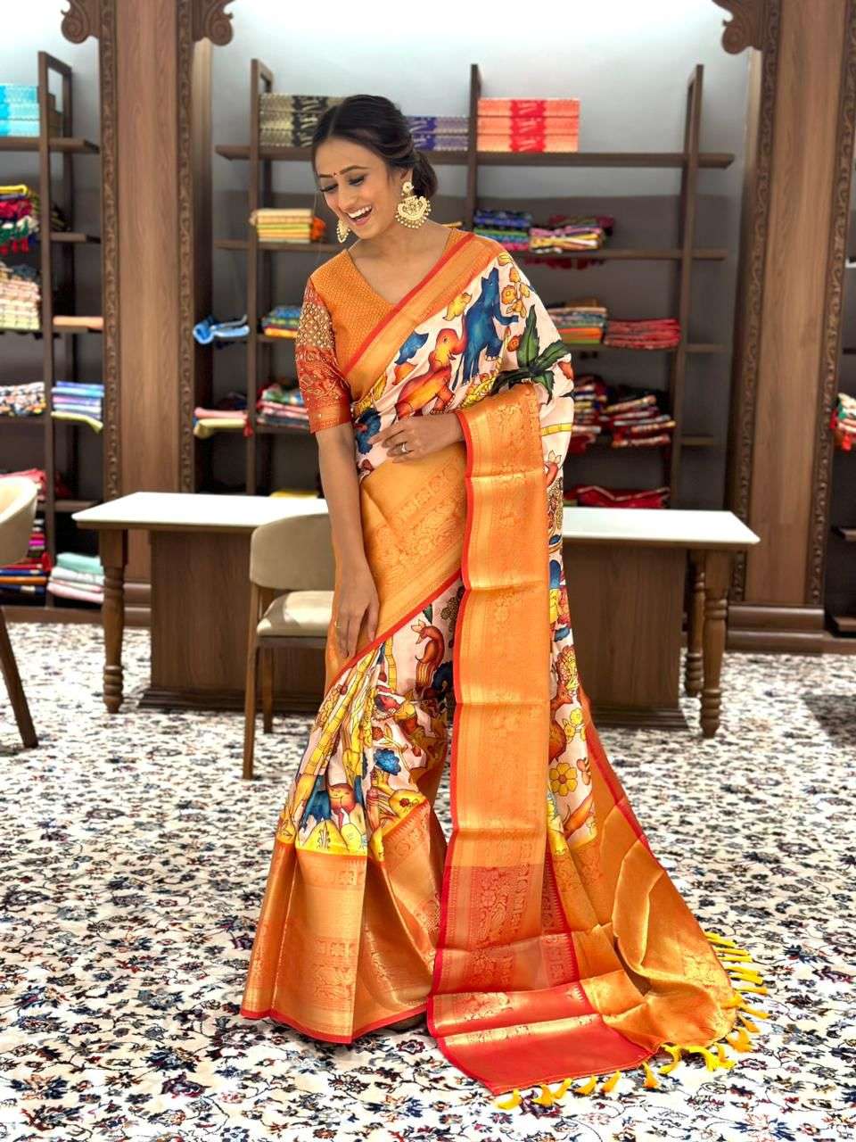 PRATIBHA BY AQSAWHOLESALE BANARASI SILK KALAMKARI PRINT SAREES