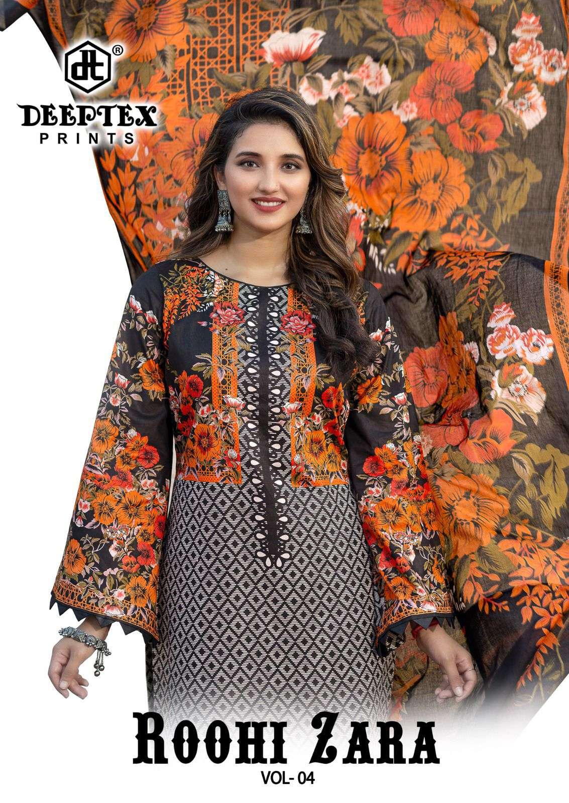 ROOHI ZARA VOL-4 BY DEEPTEX 1001 TO 1008 SERIES POPLIN LAWN PRINT PAKISTANI DRESSES