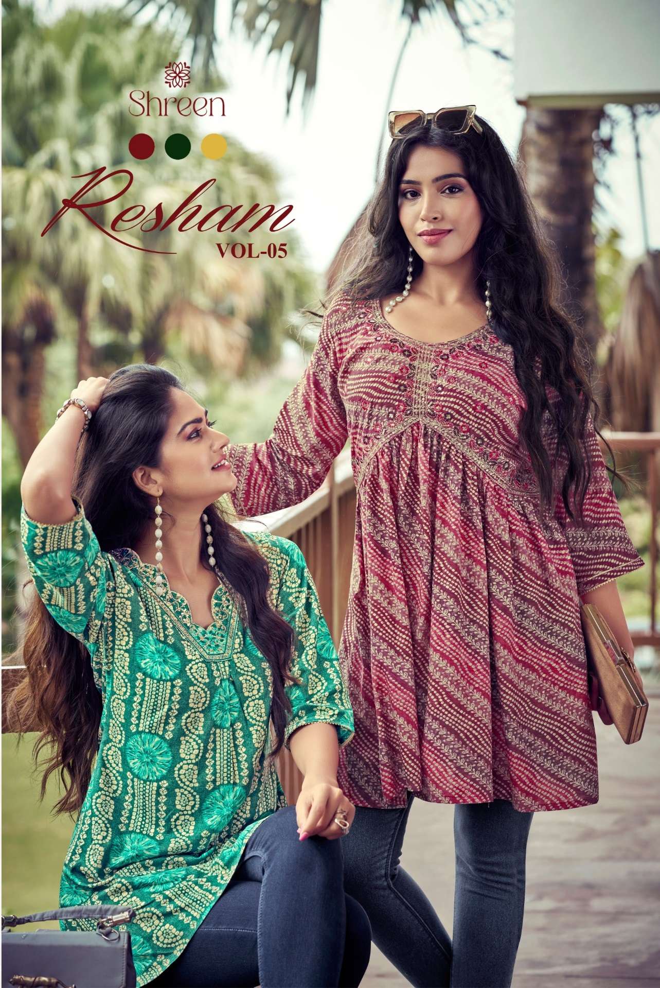 SHREEN RESHAM VOL-5 1001 TO 1006 SERIES RAYON FOIL PRINT TOP TUNICS