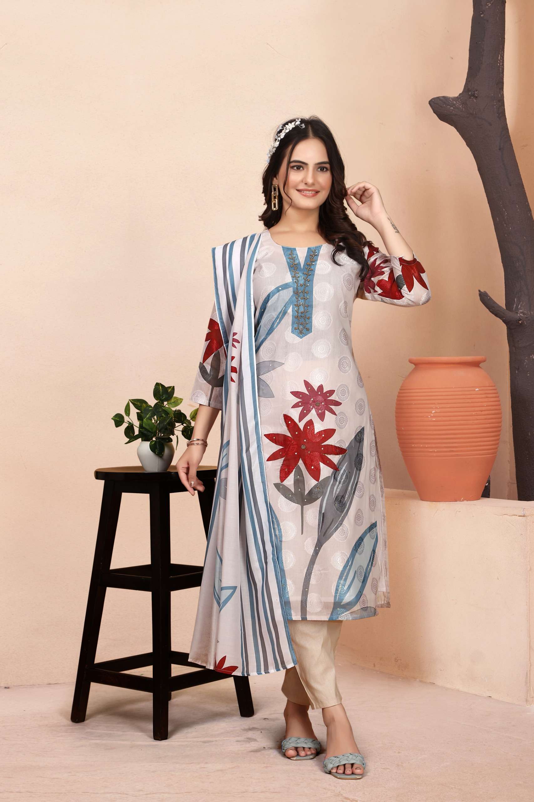 SIVAYI BY AQSAWHOLESALE MUSLIN JACQUARD PRINT HANDWORK READYMADE DRESSES