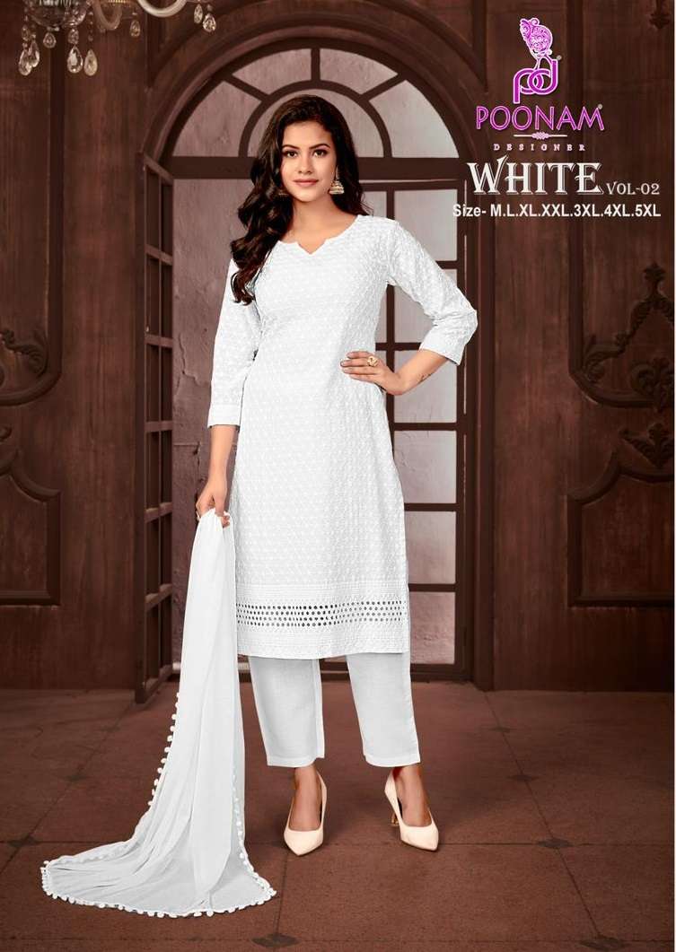 WHITE VOL-2 BY POONAM DESIGNER RAYON CHIKAN WORK READYMADE DRESSES