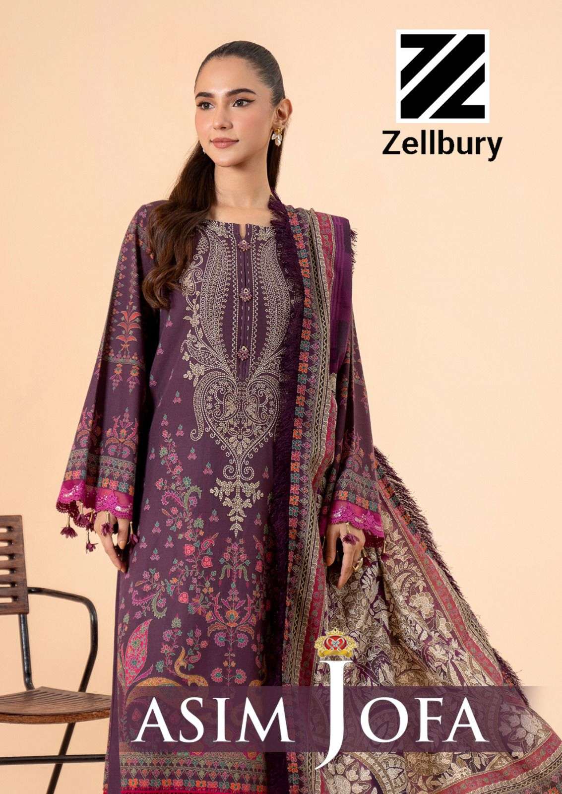 ZELLBURY ASIM JOFA 1001 TO 100 SERIES COTTON PRINT WORK PAKISTANI DRESSES