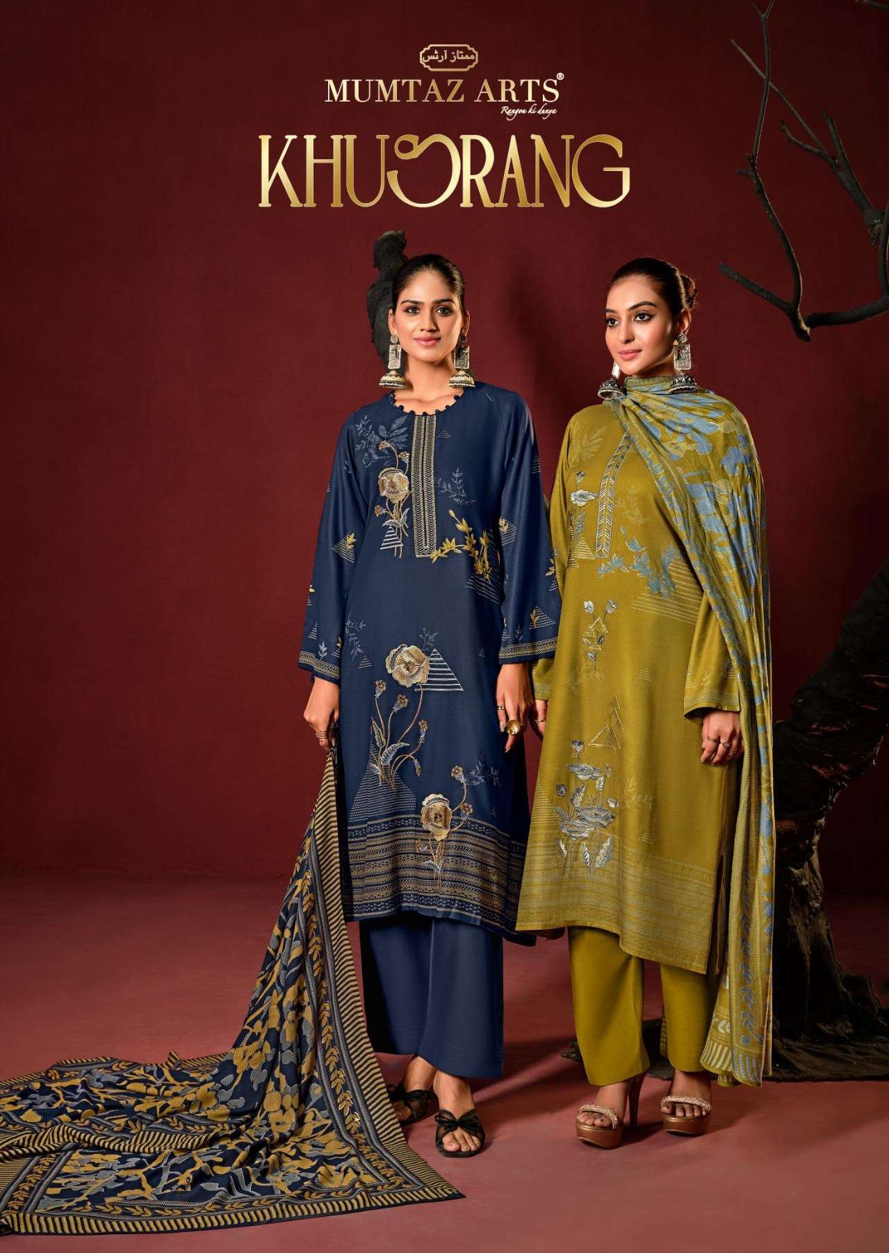 KHUSRANG BY MUMTAZ ARTS 1401 TO 1404 SERIES VISCOSE PASHMINA WORK WINTER DRESSES