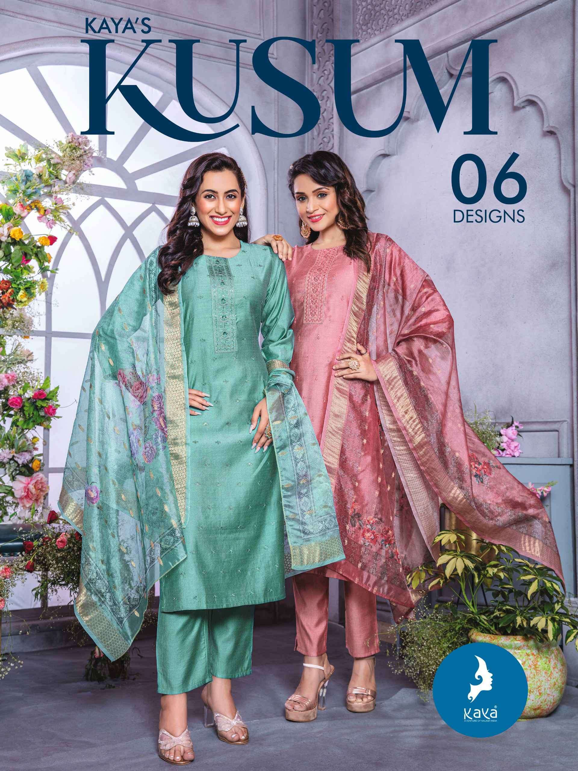 KUSUM BY KAYA 101 TO 106 SERIES VATICAN SILK WORK READYMADE DRESSES