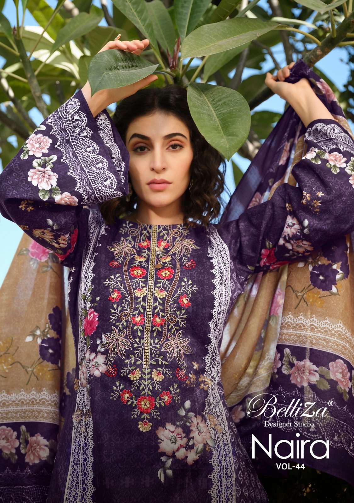 NAIRA VOL-44 BY BELLIZA 899-001 TO 899-008 SERIES COTTON PRINT WORK PAKISTANI DRESSES