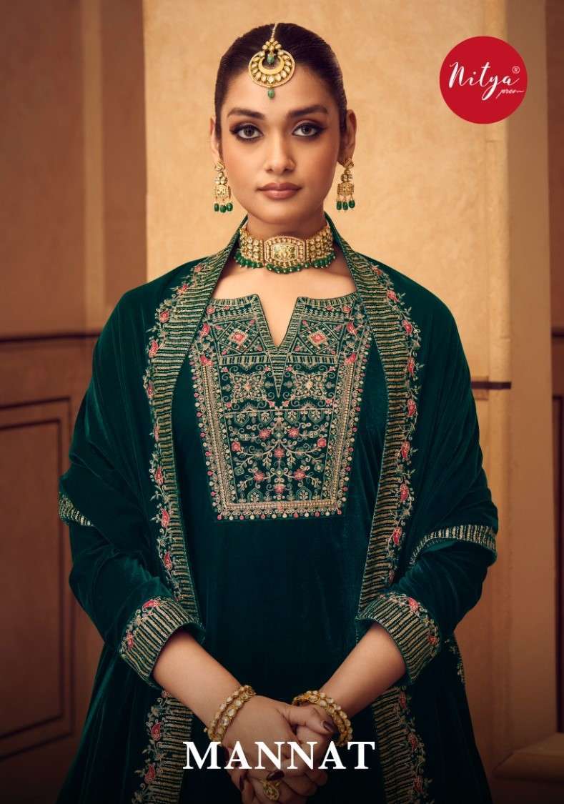 NITYA MANNAT BY LT FABRICS 2801 TO 2804 SERIES VELVET HEAVY WORK WINTER DRESSES