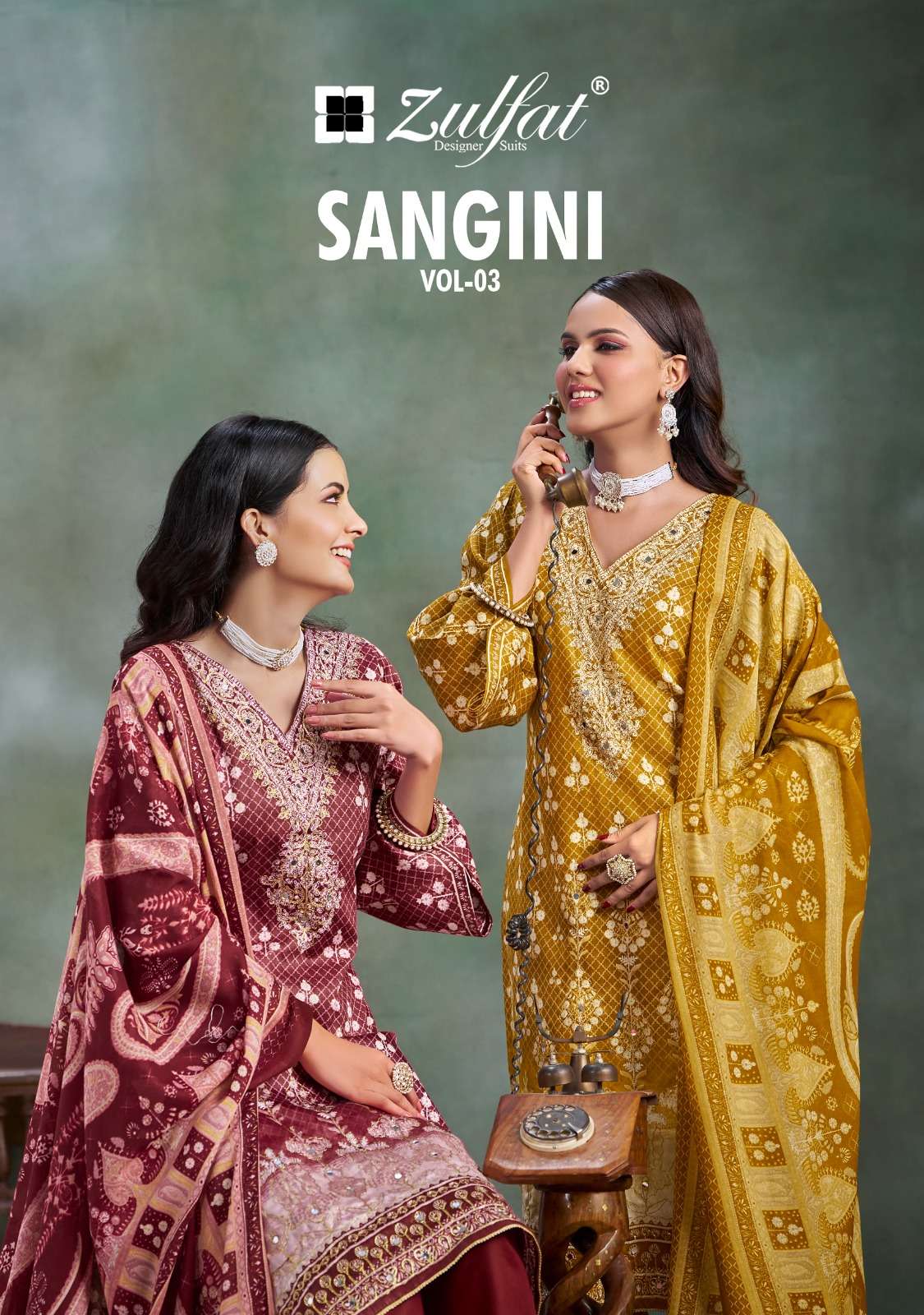 SANGINI VOL-3 BY ZULFAT 604-001 TO 604-006 SERIES JAM COTTON PRINT WORK DRESSES