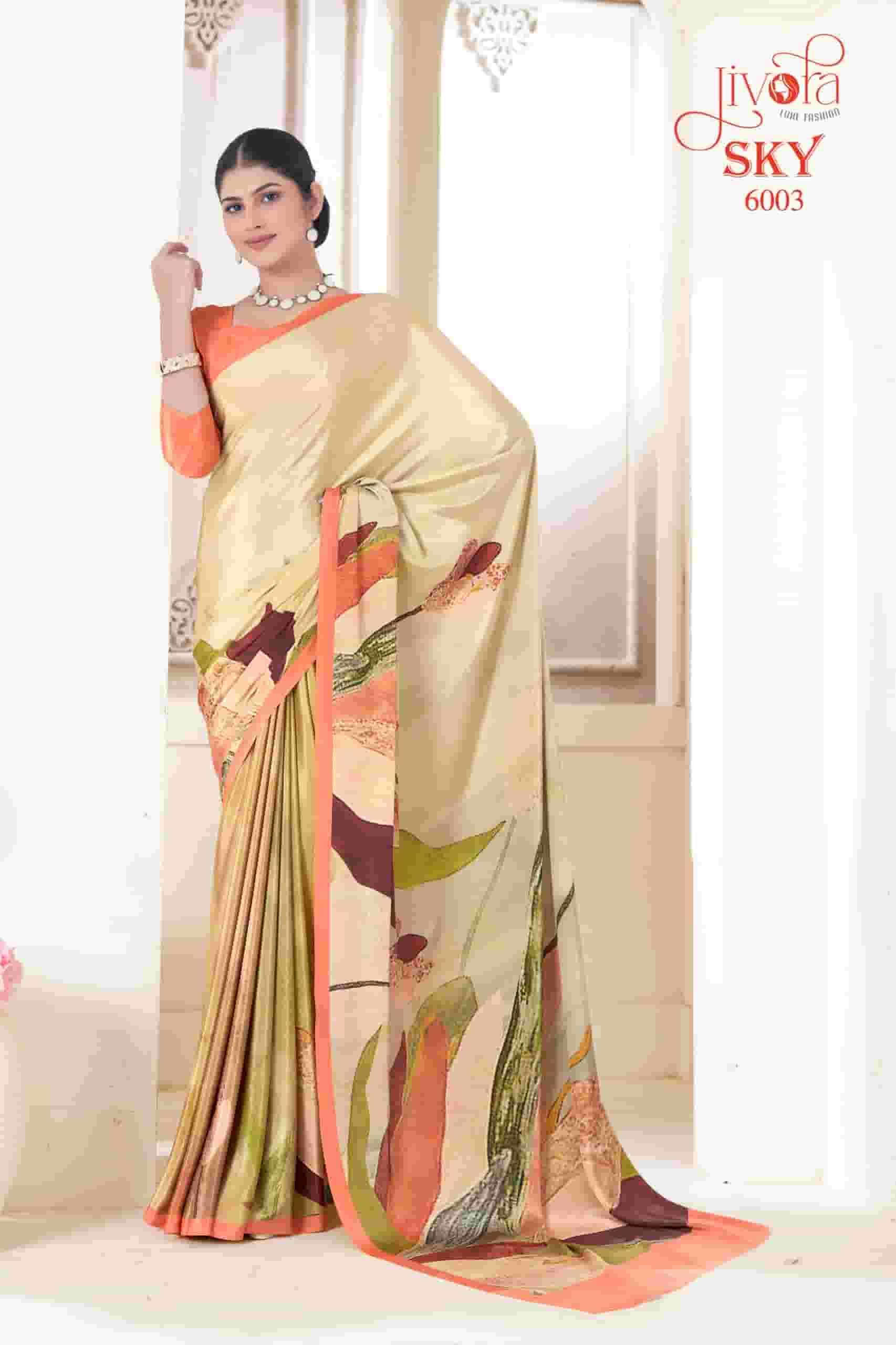 SKY BY JIVORA 6001 TO 6020 SERIES SOFT CREPE PRINT CASUAL WEAR SAREES