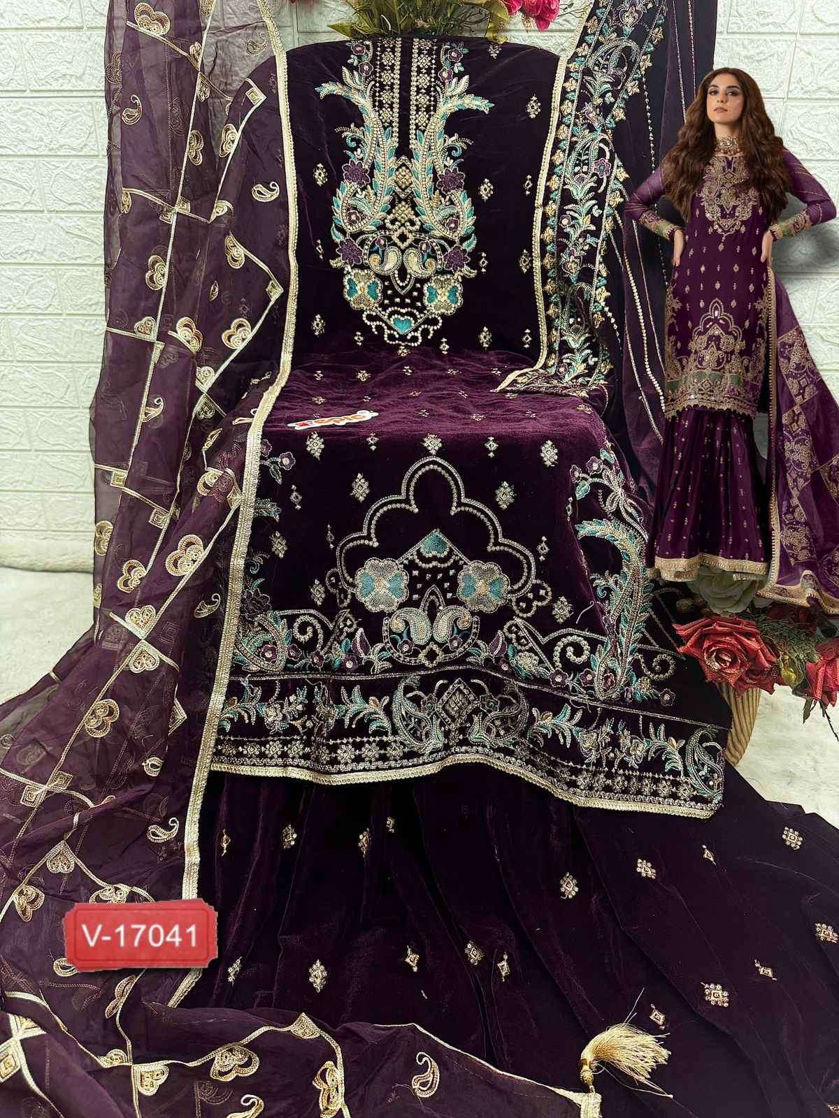 V-17041 COLOURS BY FEPIC VELVET EMBROIDERY WORK PAKISTANI WINTER DRESSES