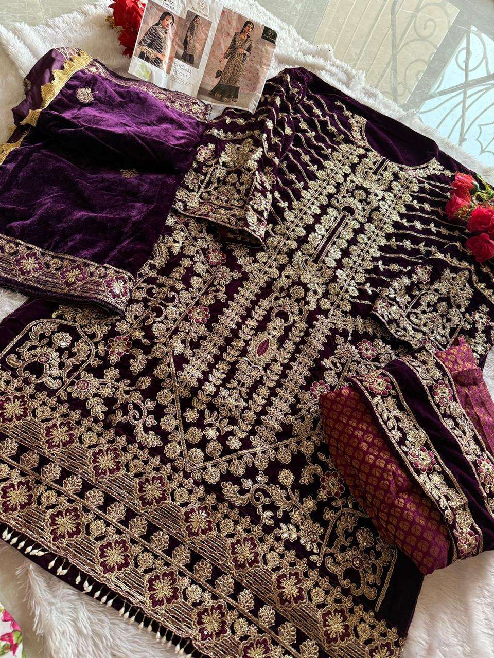 Z-652 HIT DESIGN BY ZIAAZ DESIGNS VELVET HEAVY EMBROIDERY WORK PAKISTANI WINTER DRESS