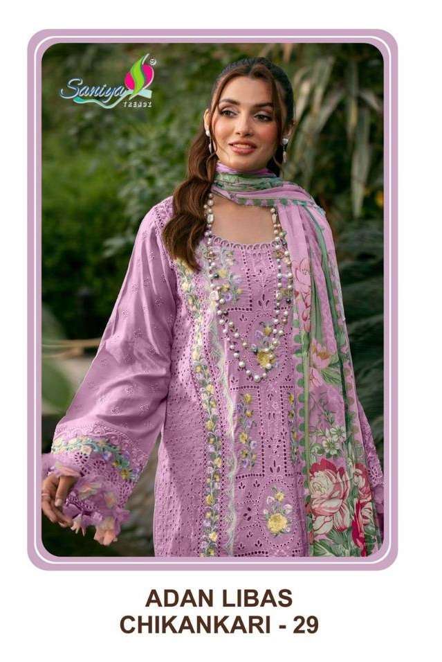 ADAN LIBAS CHIKANKARI VOL-29 BY SANIYA TRENDZ 29001 TO 29003 SERIES COTTON PAKISTANI DRESSES